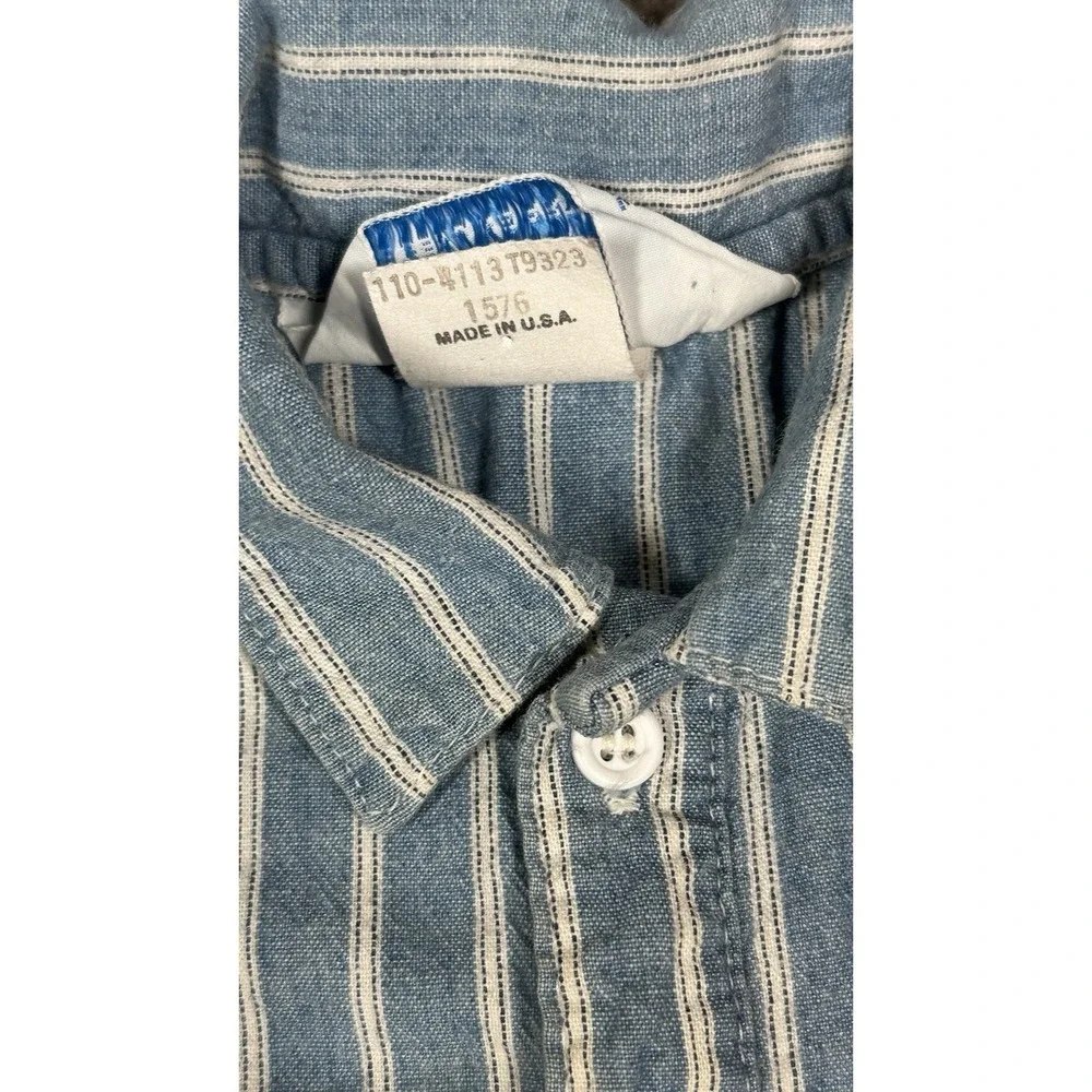 Vintage Oshkosh B'Gosh Kid 18M Cotton Denim Blue Pin Stripe Long Sleeve Shirt